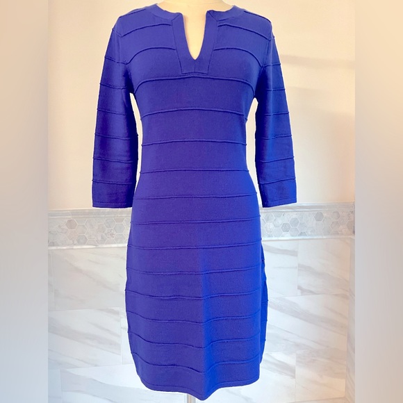 Antonio Melani Fine Merino Wool 3/4 Sleeves Purple Sweater Dress M - Picture 1 of 10